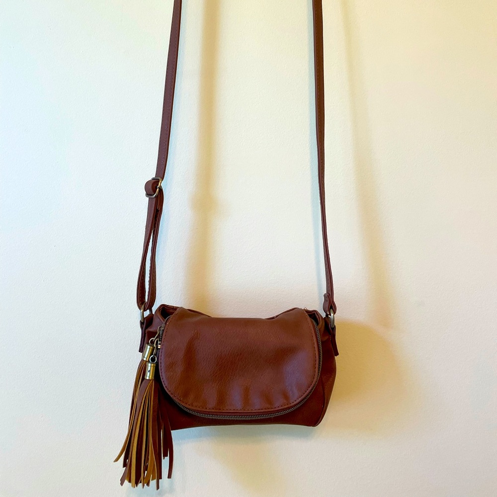 Brown Faux Leather Crossbody Bag